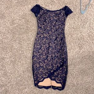 Off the shoulder or on shoulder above knee dress